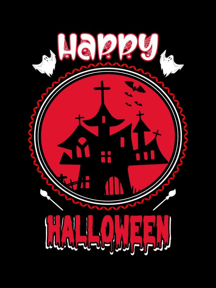 Halloween Grusel Jahrgang T-Shirt Design und unheimlich Beschriftung drucken Vorlage Vektor Typografie Grafik Kunst