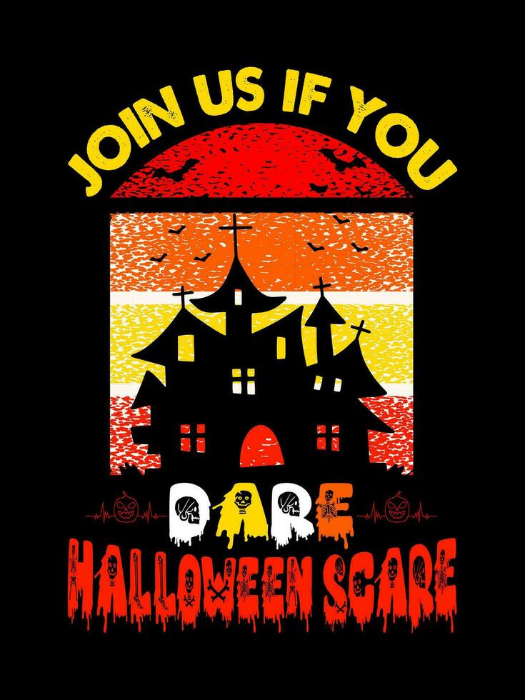 Halloween Grusel Jahrgang T-Shirt Design und unheimlich Beschriftung drucken Vorlage Vektor Typografie Grafik Kunst