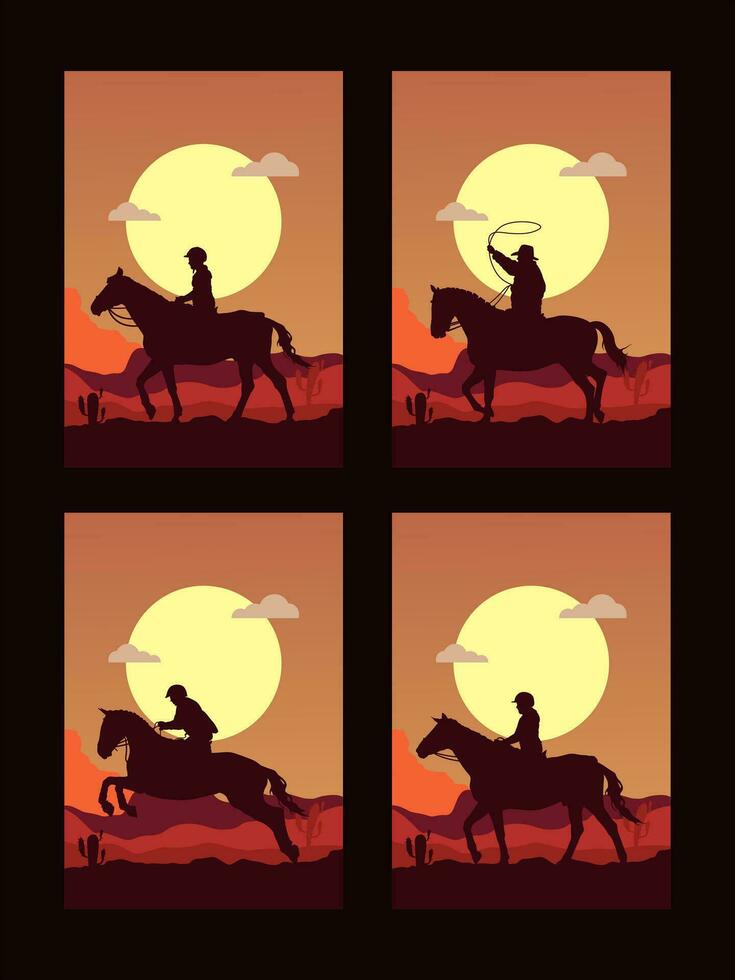 einstellen von Cowboy zu Pferd Reiten Logo vektor
