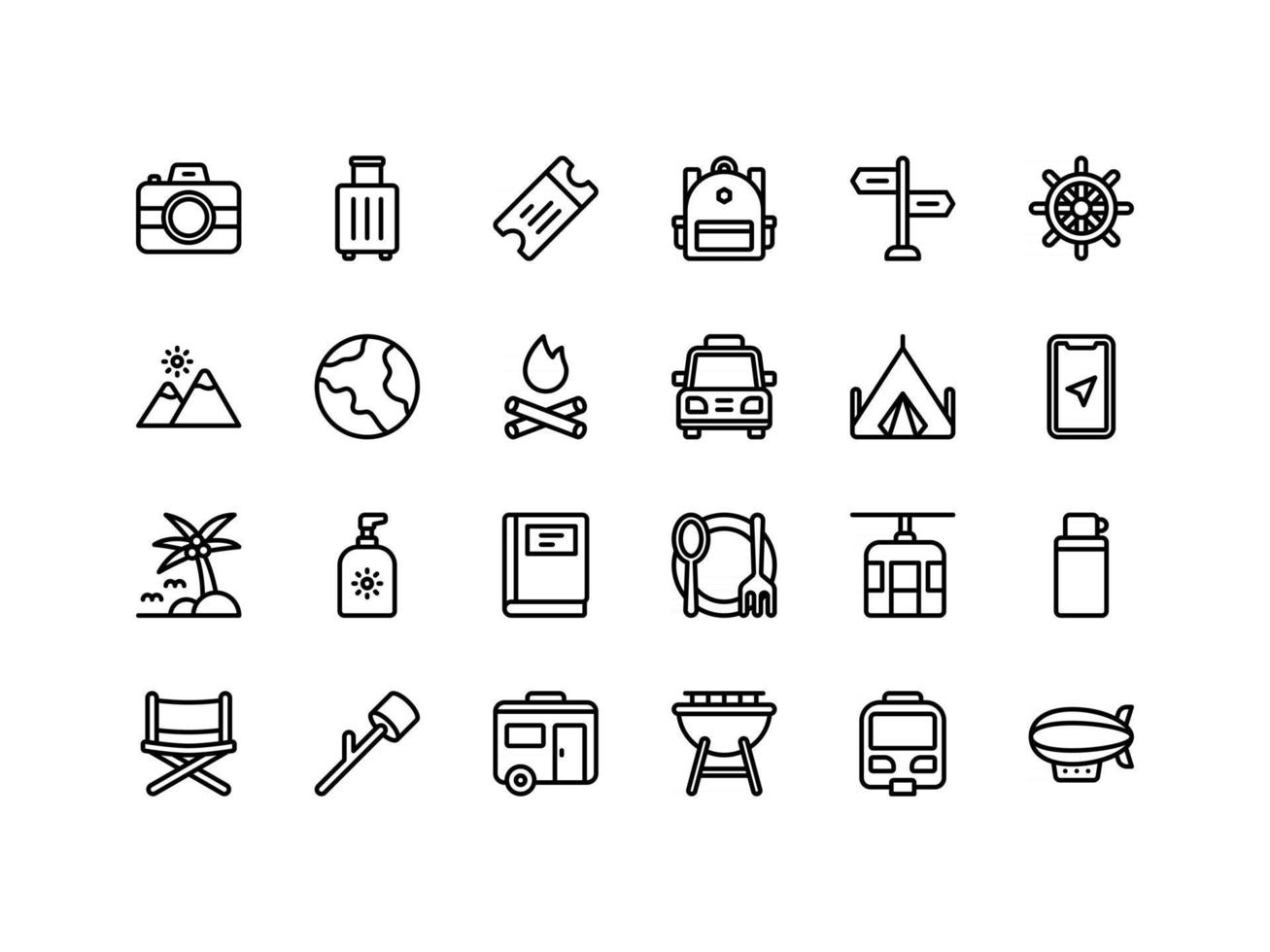 Urlaubs- und Reiseumriss-Icon-Set vektor