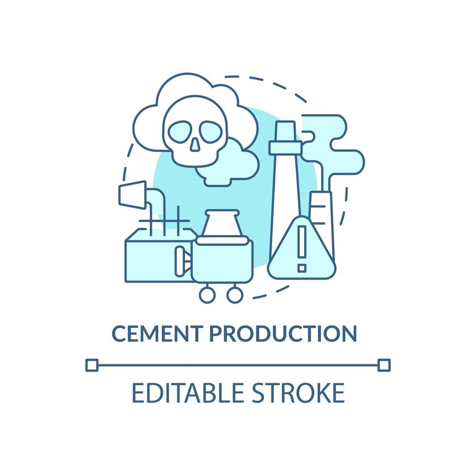 Symbol für das Konzept der Zementproduktion. menschliche CO2-Emissionen abstrakte Idee dünne Linie Abbildung. Herstellungsverfahren. Baustoff zu. Vektor isolierte Umriss-Farbzeichnung. bearbeitbarer Strich