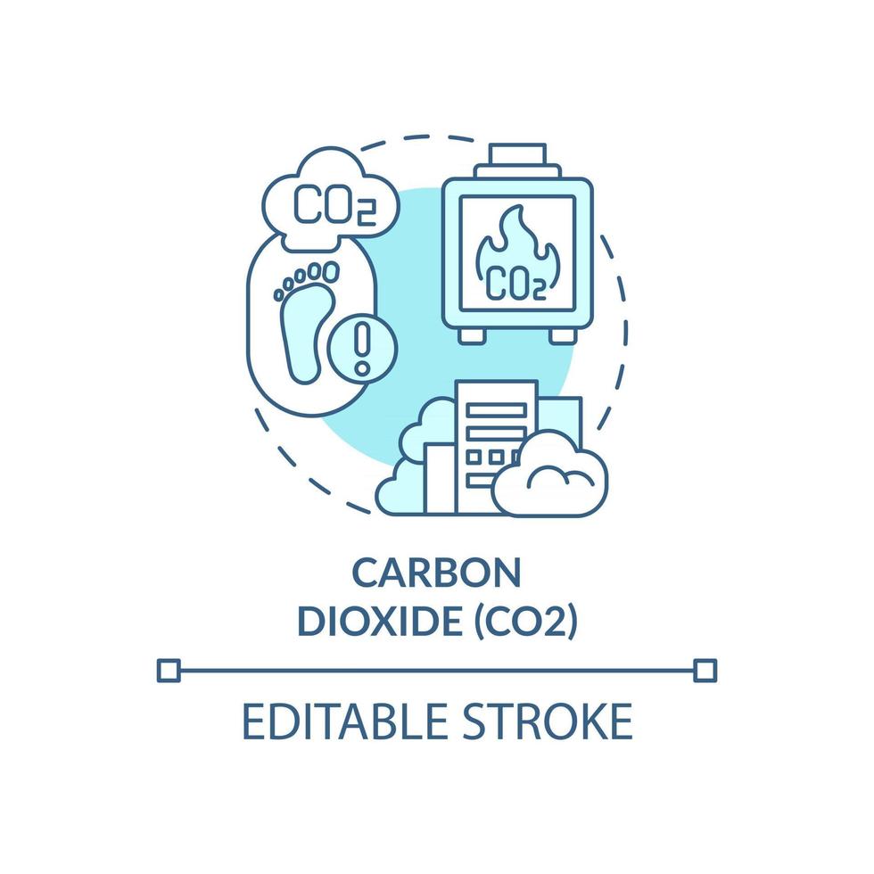 Symbol für das Kohlendioxid-Konzept. Treibhausgase Typ abstrakte Idee dünne Linie Illustration. Verbrennung, Verbrennung fossiler Brennstoffe. nicht brennbares Gas. Vektor isolierte Umriss-Farbzeichnung. bearbeitbarer Strich