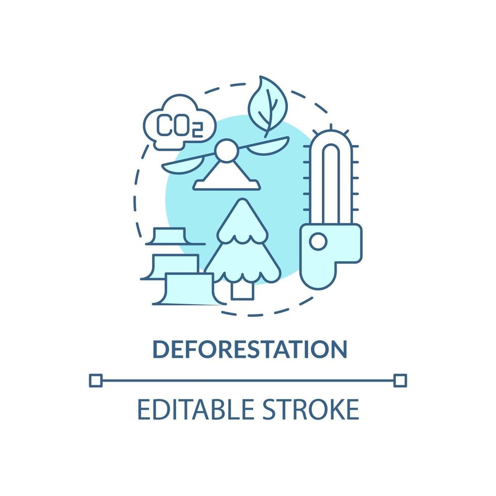 avskogning koncept ikon. mänskliga koldioxidutsläpp orsakar abstrakt idé tunn linje illustration. tropisk skog gallring och förstöring av människor. vektor isolerad kontur färg ritning. redigerbar stroke