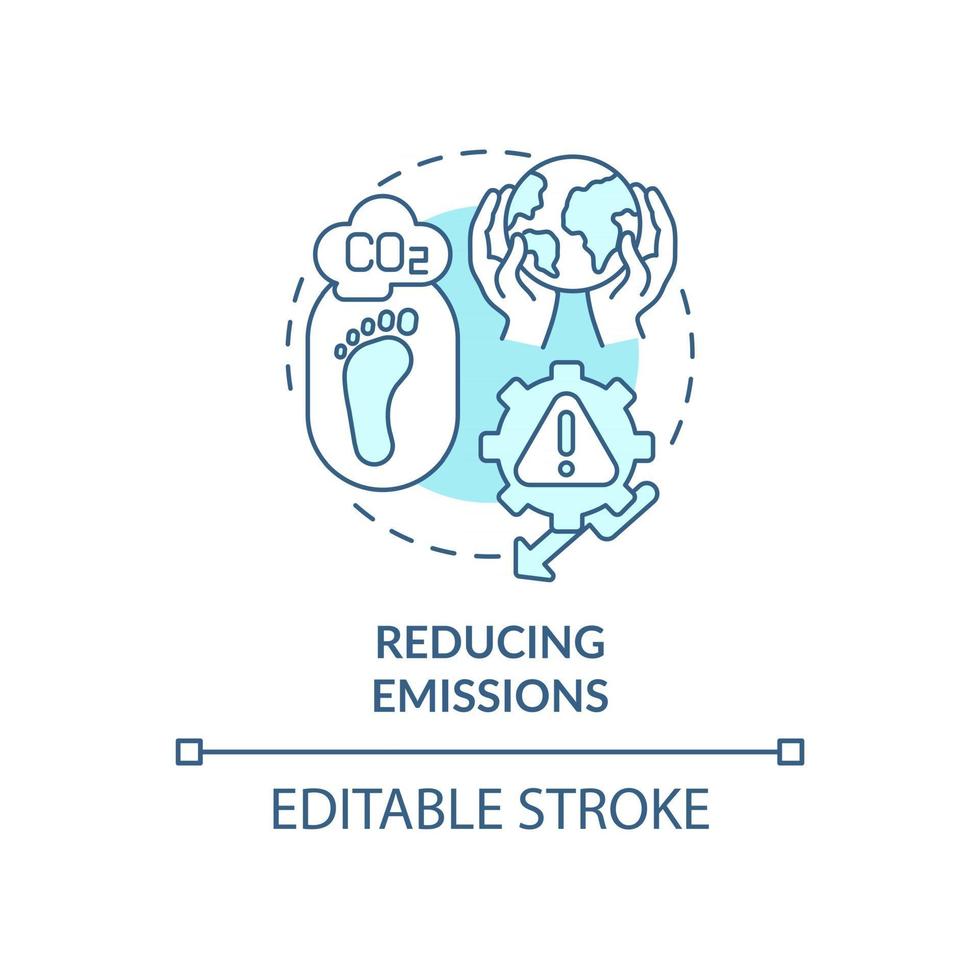 ikon för att minska utsläppskonceptet. kol offset abstrakt idé tunn linje illustration. förbättring av luftkvaliteten. klimatvänliga energiresurser. vektor isolerad kontur färg ritning. redigerbar stroke