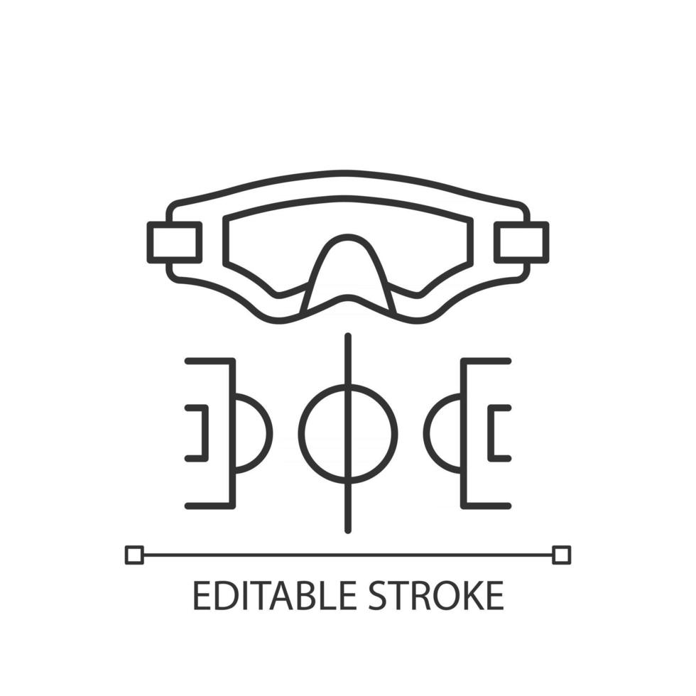 vattenpolo linjär ikon. leker i vatten med boll. konkurrenskraftig lagsport. hög aerob kondition. tunn linje anpassningsbar illustration. kontursymbol. vektor isolerade konturteckning. redigerbar stroke