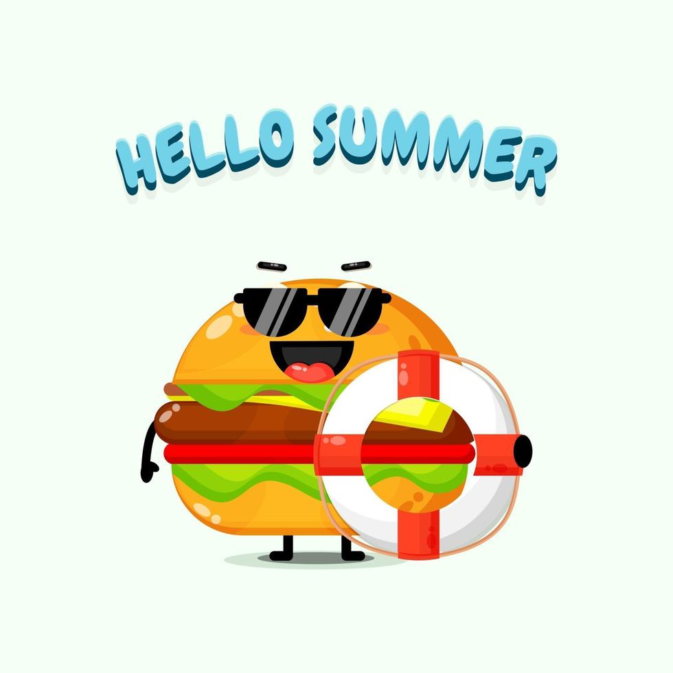 burger maskot bär en flottör med sommarhälsningar vektor