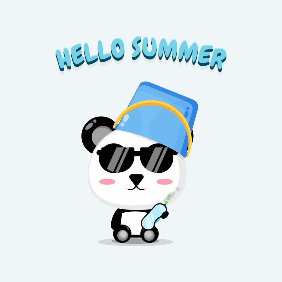 süßer Panda mit Fischerhut mit Sommergrüßen vektor