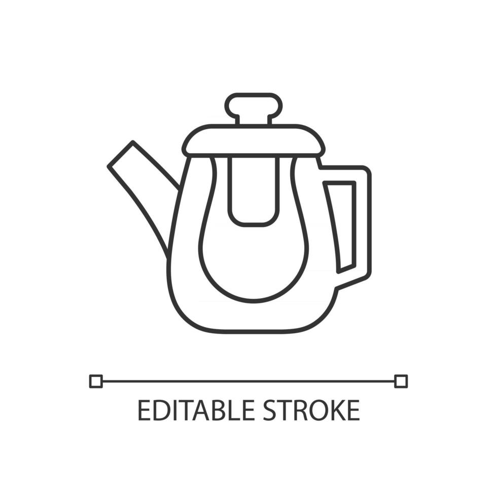 dubbel glas tekanna linjär ikon. behållare gjord av härdat glas för att förbereda varmt te. tunn linje anpassningsbar illustration. kontursymbol. vektor isolerade konturteckning. redigerbar stroke