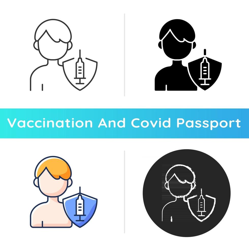 Impfung von Teenager-Symbol. Impfung von Teenagern. Krankenhauspatient. Behandlung der Virusimmunität. Gesundheitsversorgung, Medizin. lineare Schwarz- und RGB-Farbstile. isolierte vektorillustrationen vektor