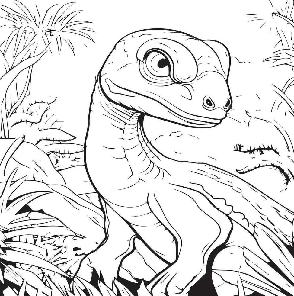 Färbung Seite zum Kinder compsognathus im ein Urwald vektor