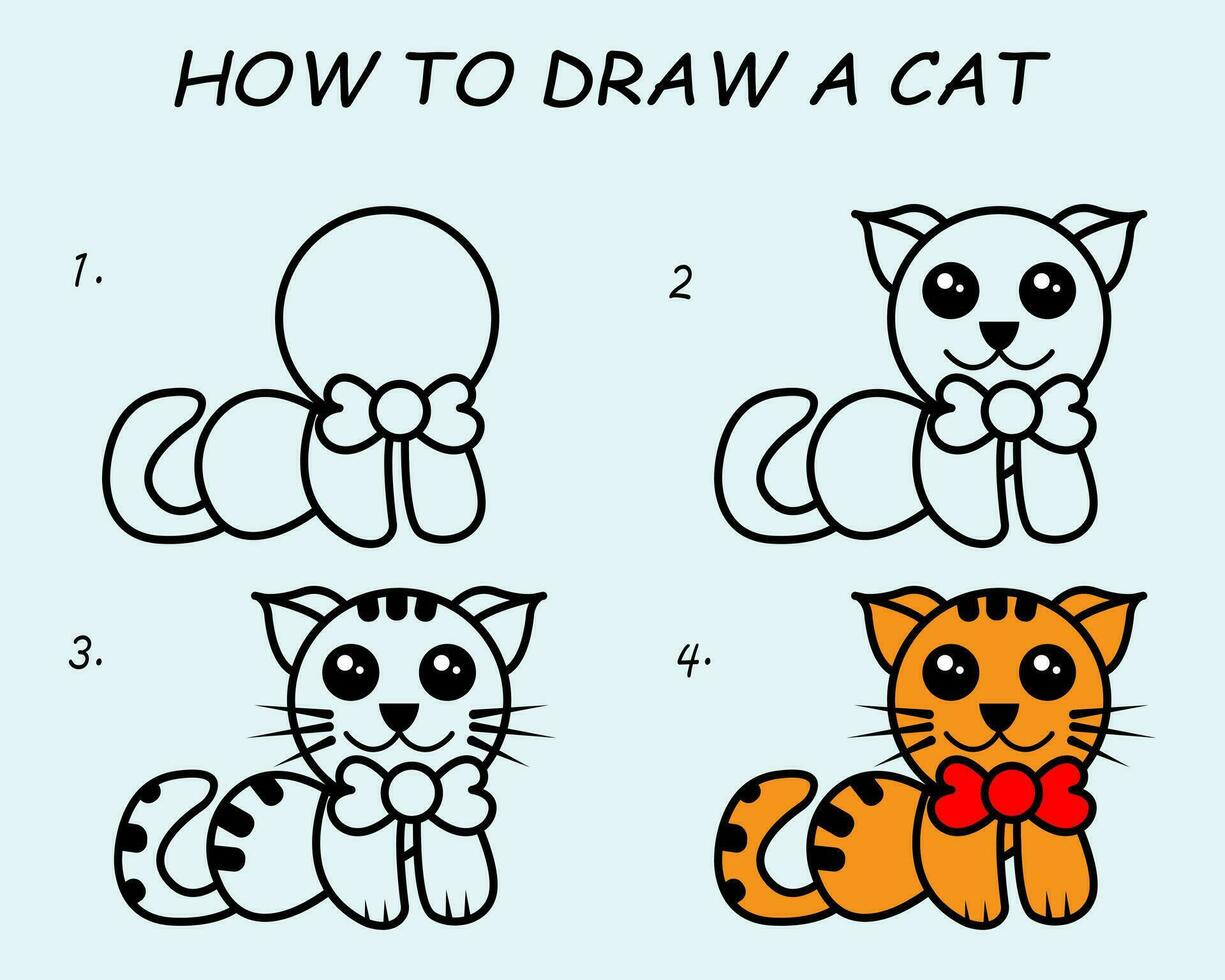 Schritt zu Schritt zeichnen ein süß Katze. gut zum Zeichnung Kind Kind Illustration. Vektor Illustration