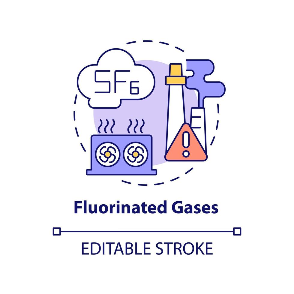 Symbol für fluorierte Gase. Treibhausgase Typ abstrakte Idee dünne Linie Illustration. ozonabbauende Stoffe. menschliche Aktivitäten. Vektor isolierte Umriss-Farbzeichnung. bearbeitbarer Strich