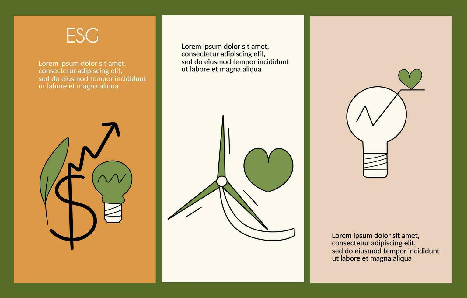 hållbar miljö grön uppsättning av design mallar, flygblad. esg begrepp. vektor hand dragen illustration