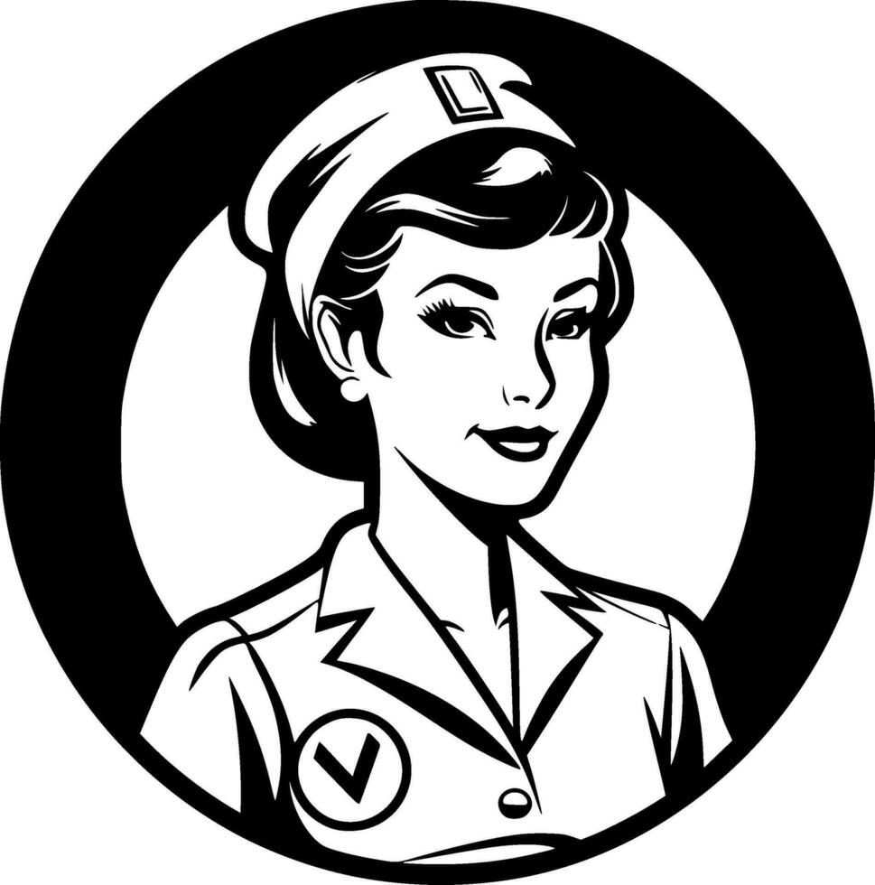 Krankenschwester - - schwarz und Weiß isoliert Symbol - - Vektor Illustration