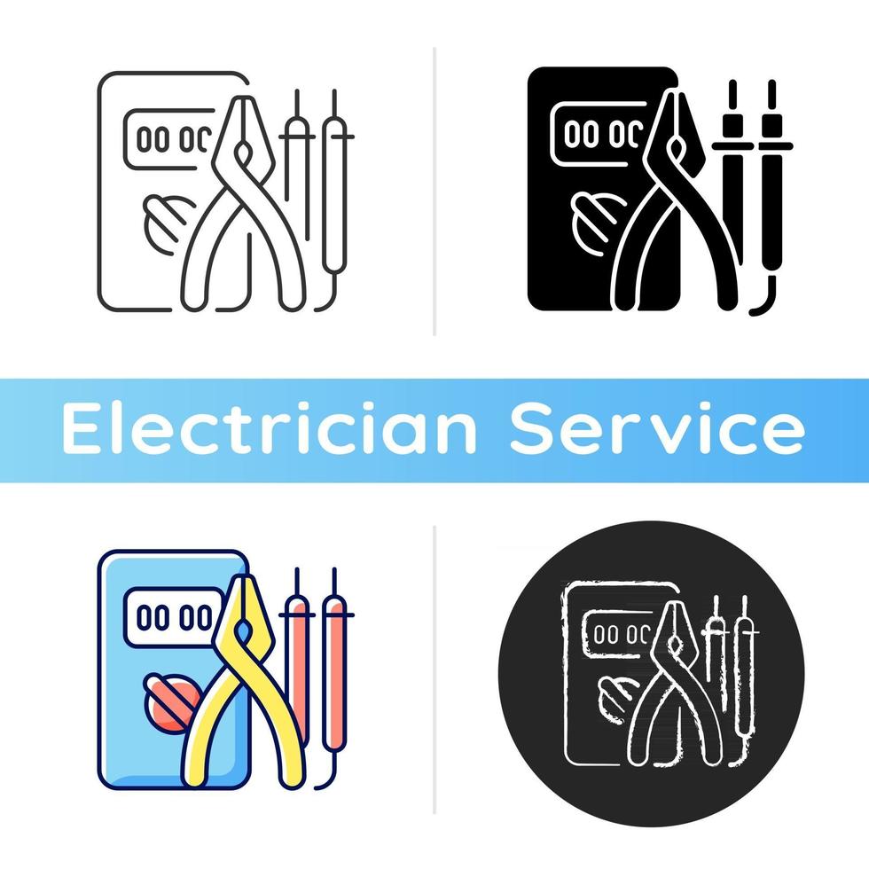 Symbol für Elektriker-Werkzeuge. Testinstrumente. sorgen für optimale Sicherheit. Schraubendreher. Bereich Elektrotechnik. Schaltungsanalysator. lineare Schwarz- und RGB-Farbstile. isolierte vektorillustrationen vektor