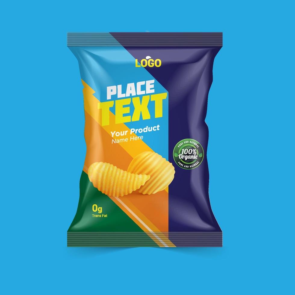 gratis potatischips-paketdesign, foliepåsar med originalfilen i 3d-illustration. chips förpackningsidéer chip förpackning, förpackning, chips. vektor