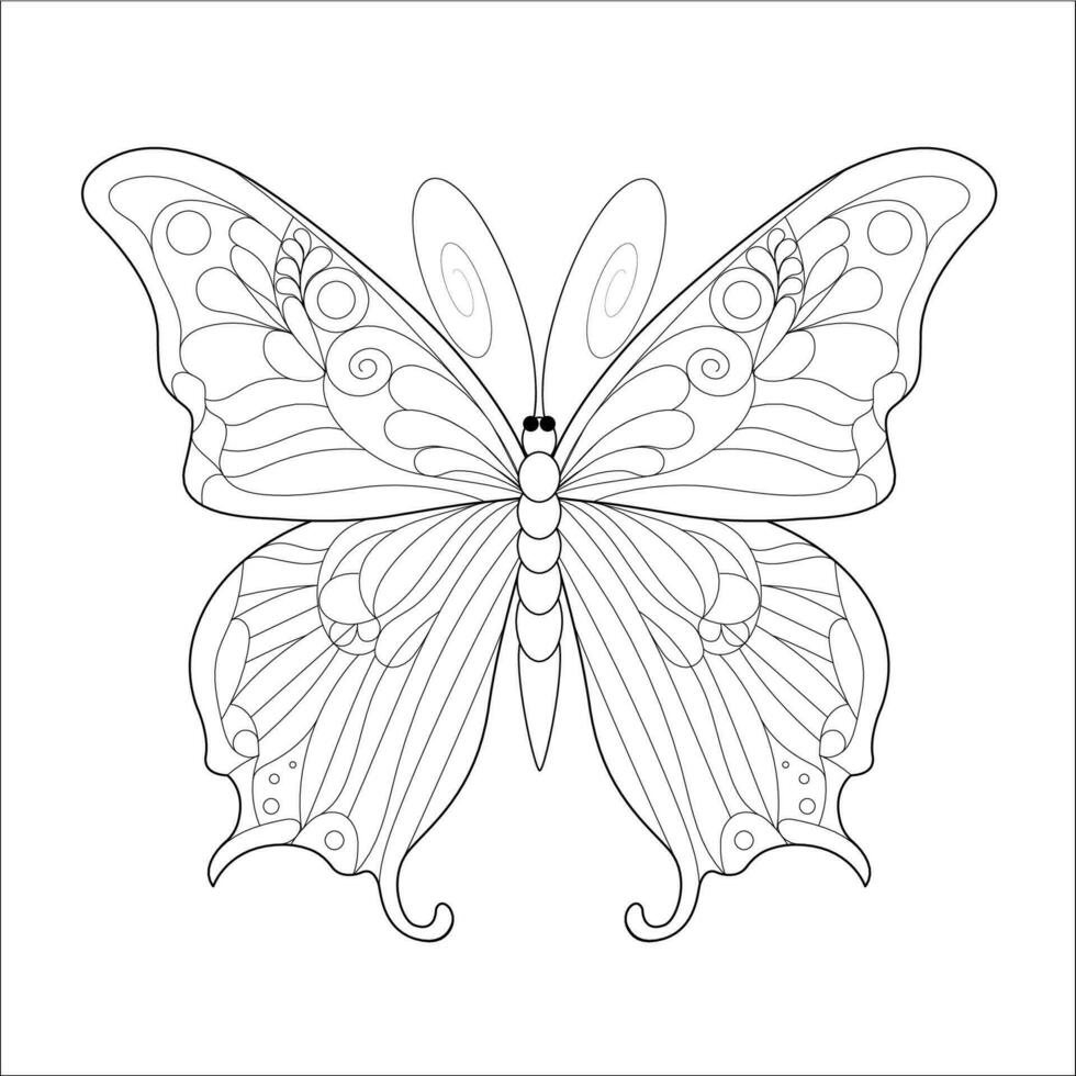kontur teckning av en fjäril. vuxen eller barns färg bok. insekter vektor