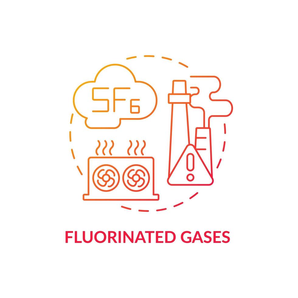 Symbol für fluorierte Gase. Treibhausgase Typ abstrakte Idee dünne Linie Illustration. hohes Treibhauspotenzial. Herstellung. f-Gas-Produktion. Vektor isolierte Umriss-Farbzeichnung