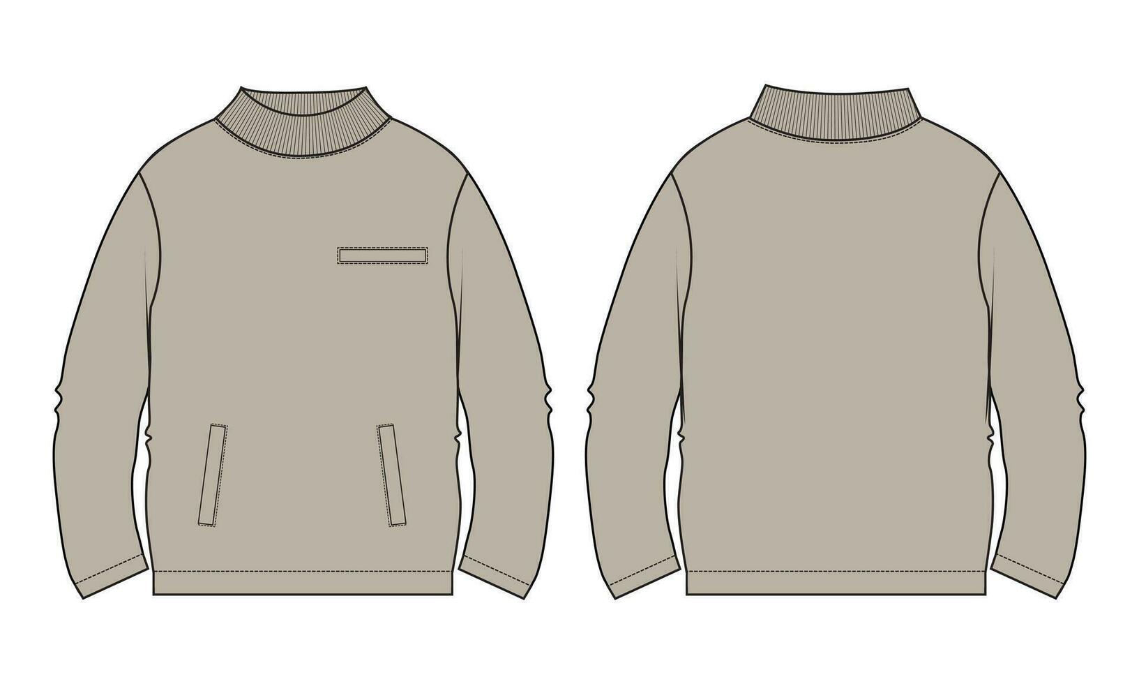 lange Ärmel Sweatshirt technisch Zeichnung Mode eben skizzieren Vektor Illustration Vorlage Vorderseite und zurück Ansichten.