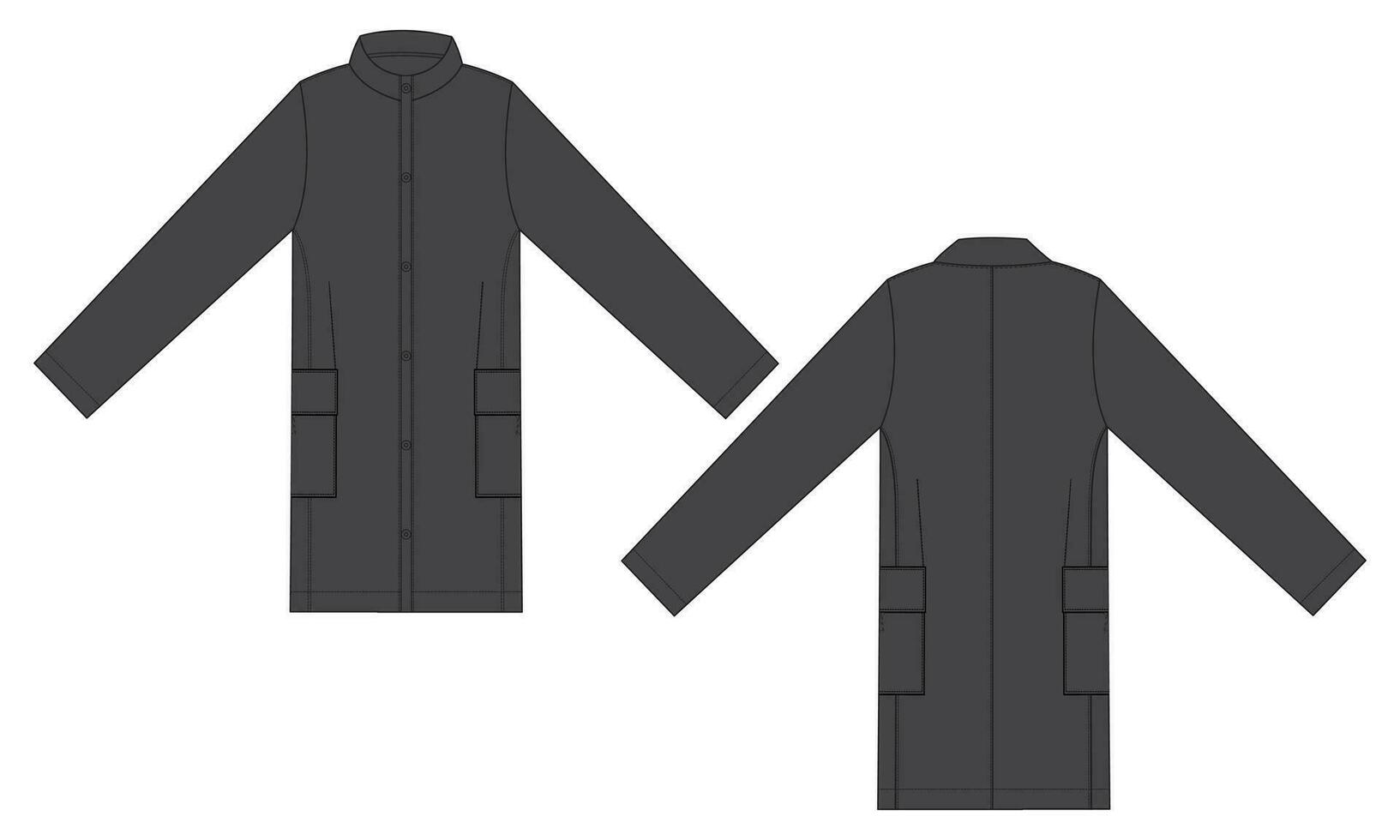 lång ärm knä längd täcka jacka vektor illustration mall främre och tillbaka visningar