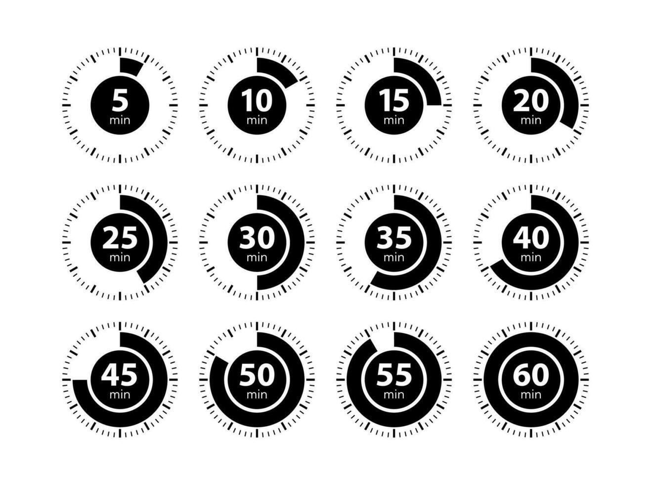 einstellen Timer, Uhr, Stoppuhr. Kochen Zeit. 0 zu 60 Protokoll. vektor