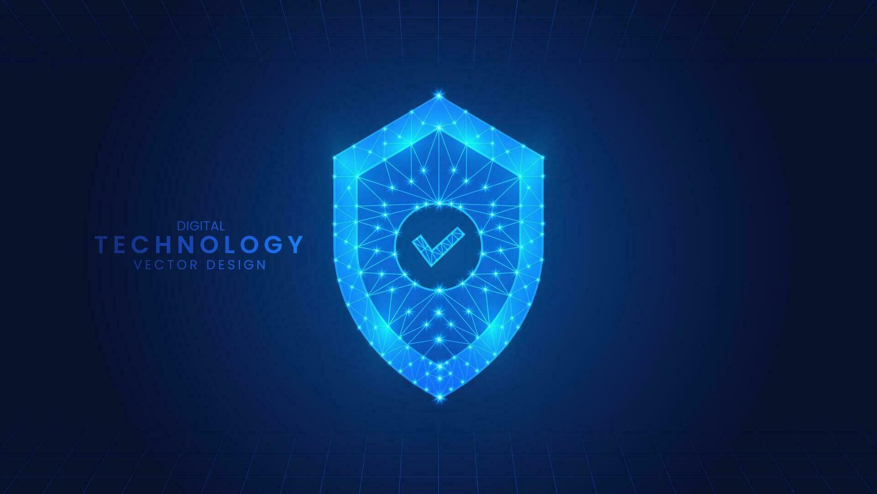Cyber Sicherheit, prüfen markieren. Digital Schild Schutz Blau Polygon vektor