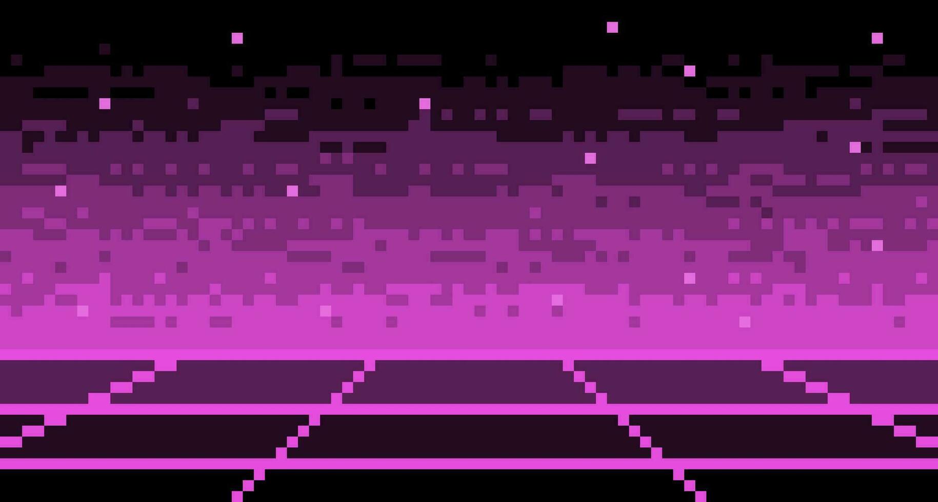 Pixel Gittergewebe Neon- Synthwave Oberfläche Hintergrund. geometrisch 8 Bit leer lila 80er Jahre Gitter mit Cyberpunk gestreift Leuchte. elektronisch violett glühen im 90er Jahre Vektor Stil