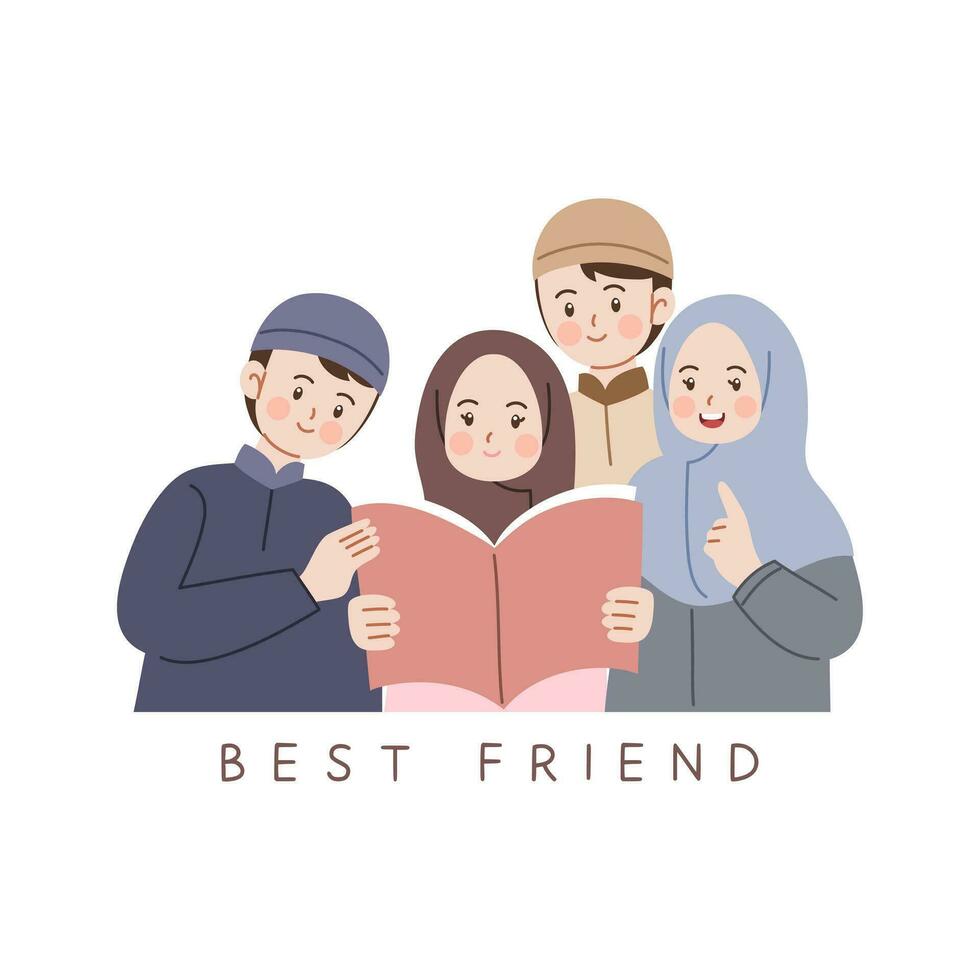 söt glad Lycklig muslim vänskap vektor