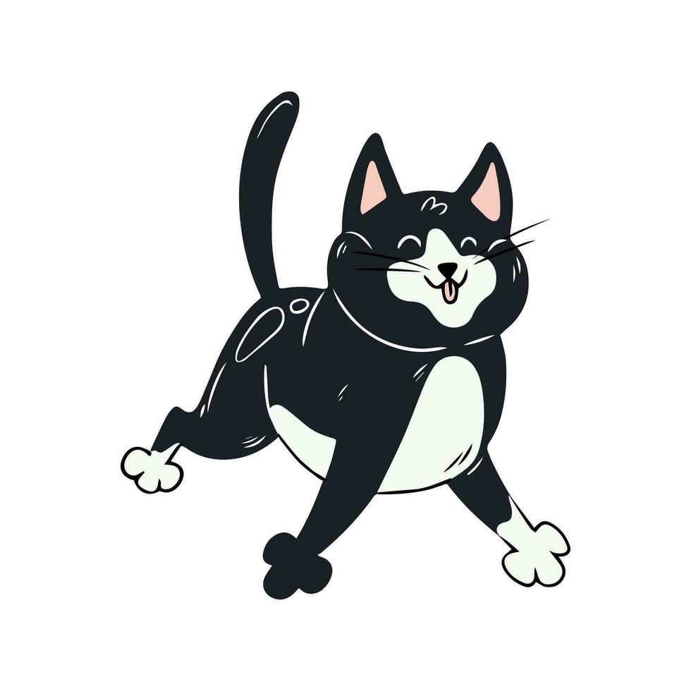 süß spielerisch Katze. schwarz Kätzchen im Hand gezeichnet Stil. Vektor Illustration isoliert auf Weiß Hintergrund