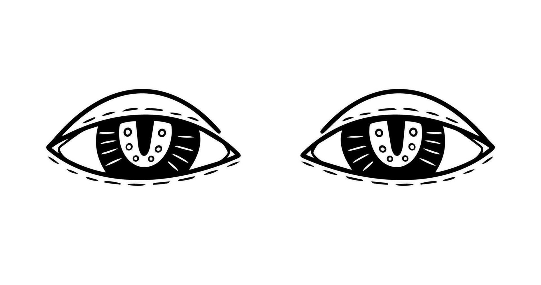 Mystiker Augen. Gekritzel Augen Sammlung. Hand gezeichnet Karikatur. Vektor Illustration isoliert auf Weiß.