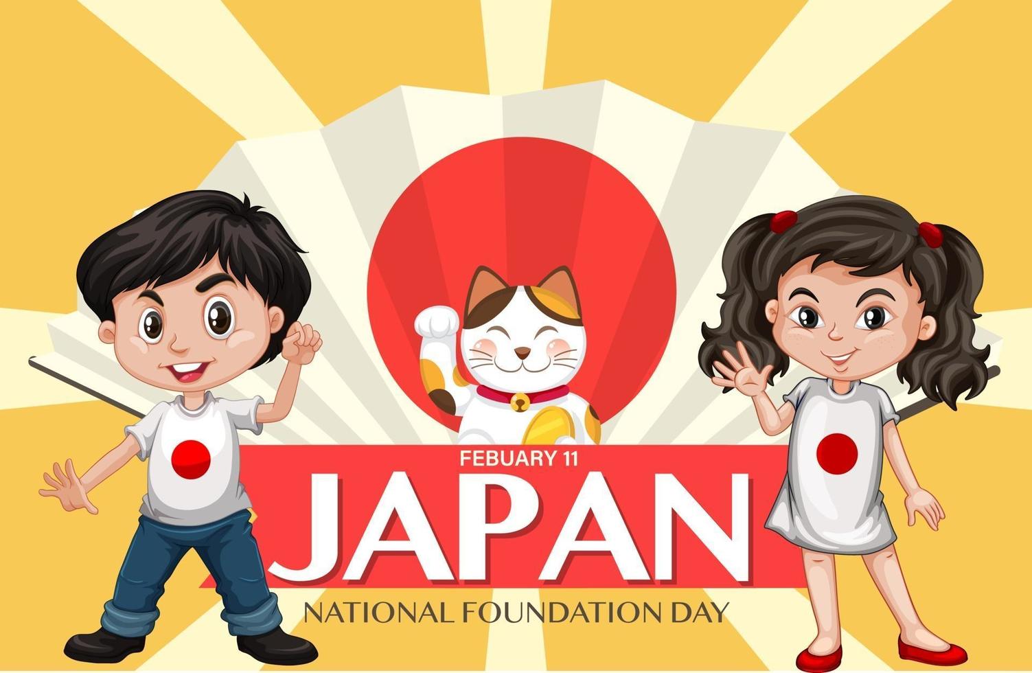 Japan-Nationalfeiertag-Banner mit japanischer Kinderzeichentrickfilm-Figur vektor