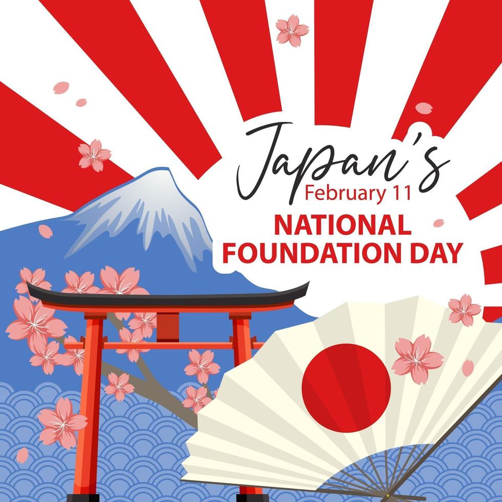 Japans National Foundation Day Banner mit Mount Fuji und Torii-Tor vektor