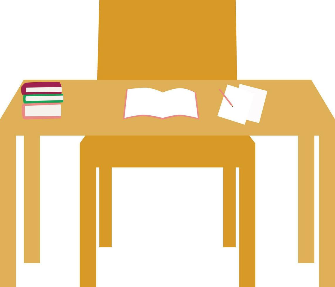 Schule Schreibtisch mit Bücher und Bleistifte isoliert Symbol Vektor Illustration Design