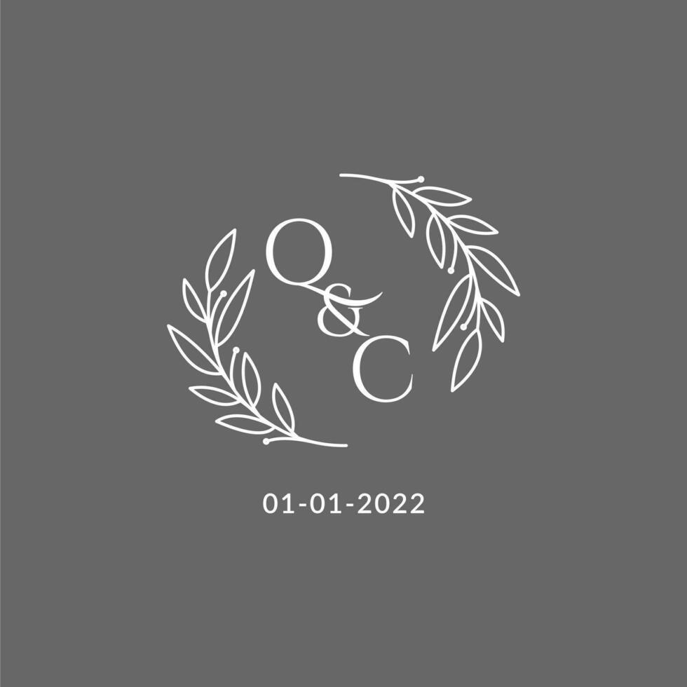 första brev qc monogram bröllop logotyp med kreativ löv dekoration vektor