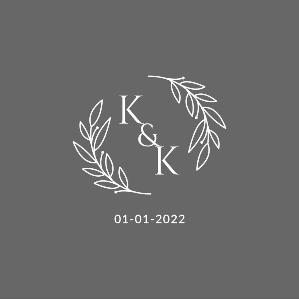 Initiale Brief kk Monogramm Hochzeit Logo mit kreativ Blätter Dekoration vektor