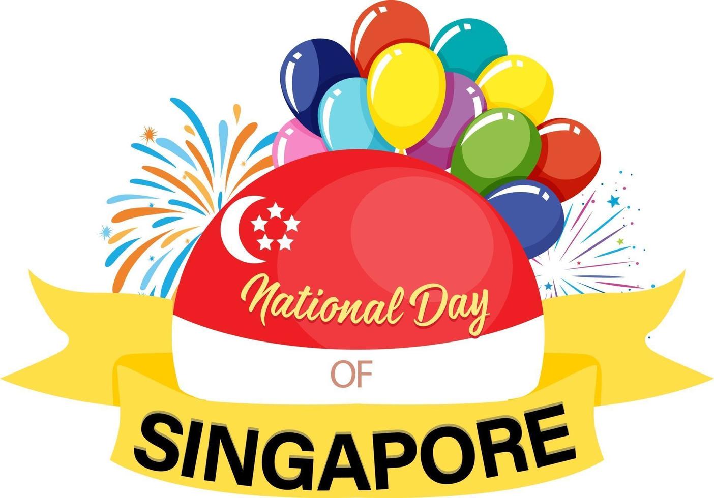 nationaler tag von singapur-banner mit feuerwerk und ballonelementen vektor