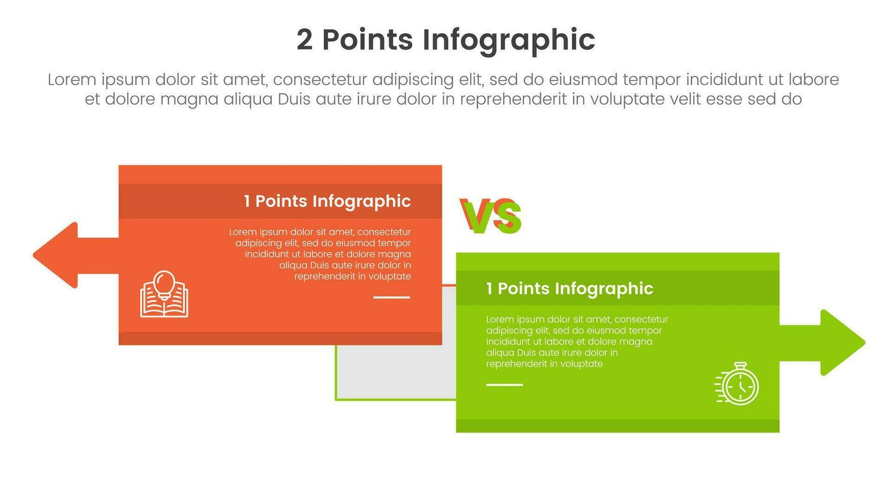 gegen oder vergleichen Sie und Vergleich Konzept zum Infografik Vorlage Banner mit groß Box Gegenteil Pfeile Richtung mit zwei Punkt aufführen Information vektor