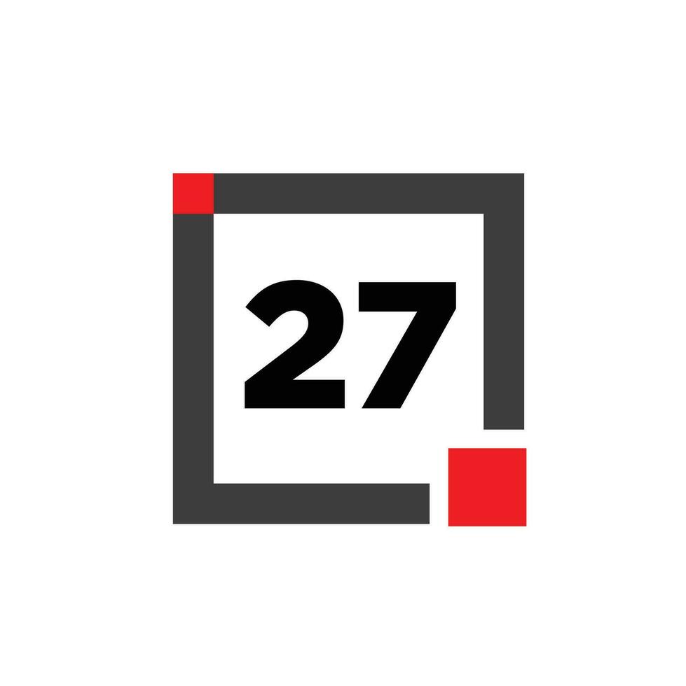 27 siffra med en grå fyrkant ikon. 27 siffra monogram. vektor