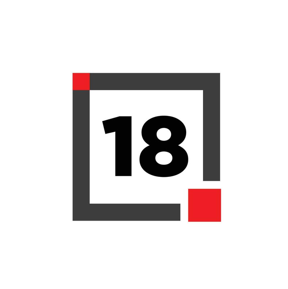 18 siffra med en grå fyrkant ikon. 18 siffra monogram. vektor