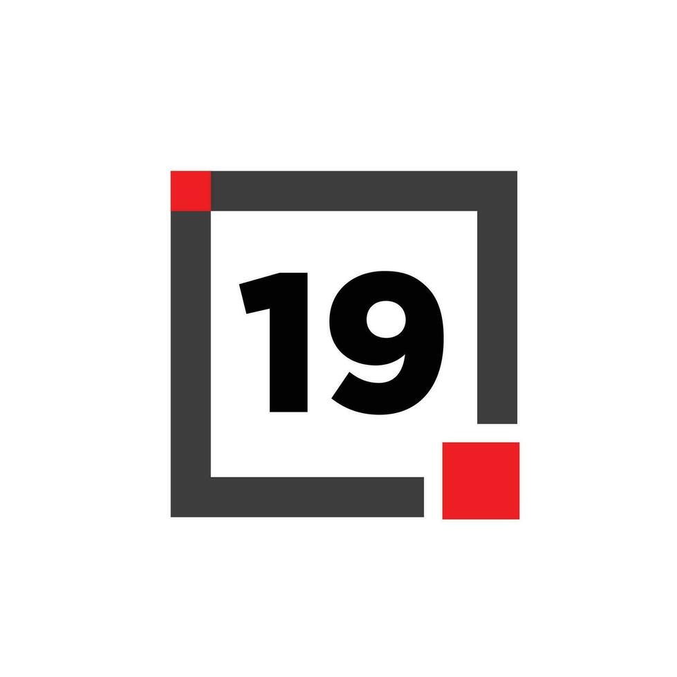19 Nummer mit ein grau Platz Symbol. 19 Nummer Monogramm. vektor