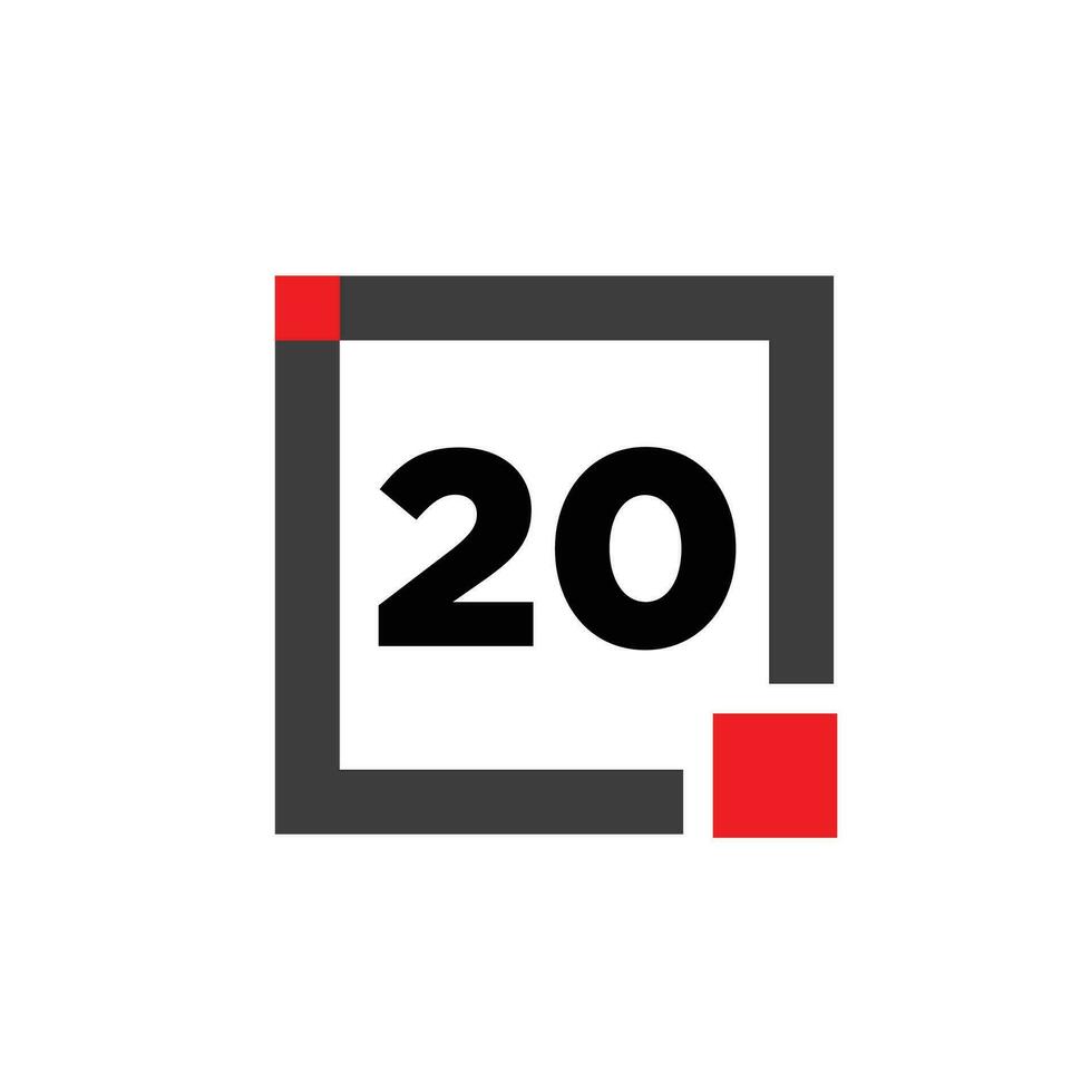 20 siffra med en grå fyrkant ikon. 20 siffra monogram. vektor