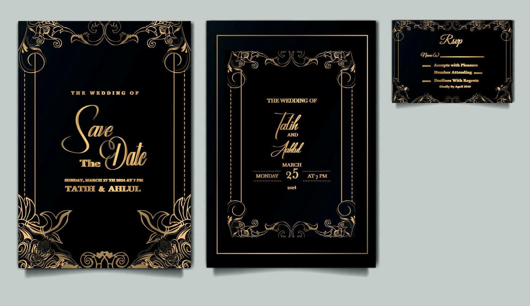 Luxus elegant Hochzeit Einladung Karte Design einstellen vektor