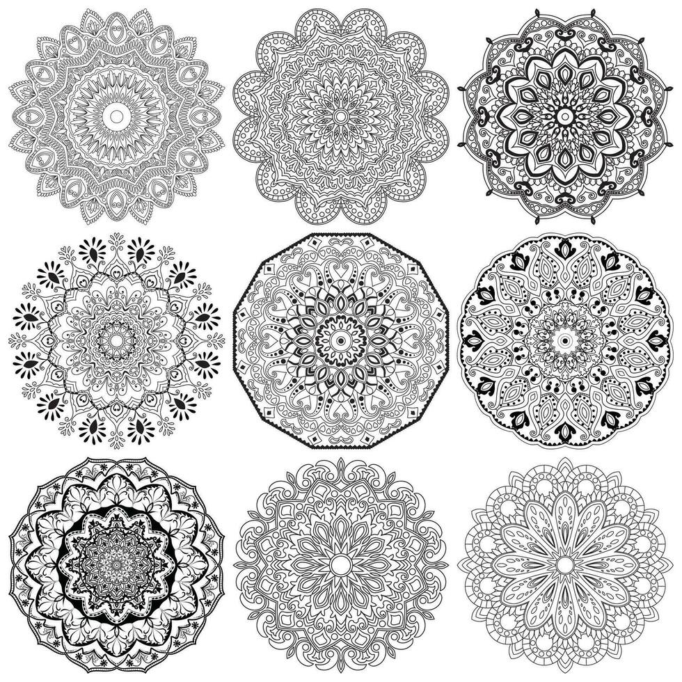 einstellen Mandalas. runden Ornament Muster. Mandala Blume. Jahrgang dekorativ Elemente. Hand gezeichnet Hintergrund. Islam, Arabisch, indisch, Ottomane Motive. vektor
