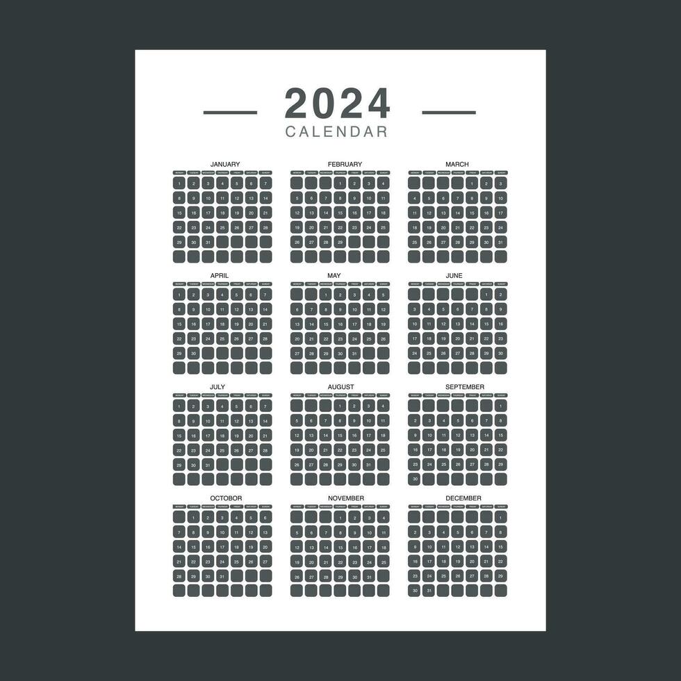kalender 2024 design mall. 2024 papper kalender layout i tryckbar stil. vektor illustration