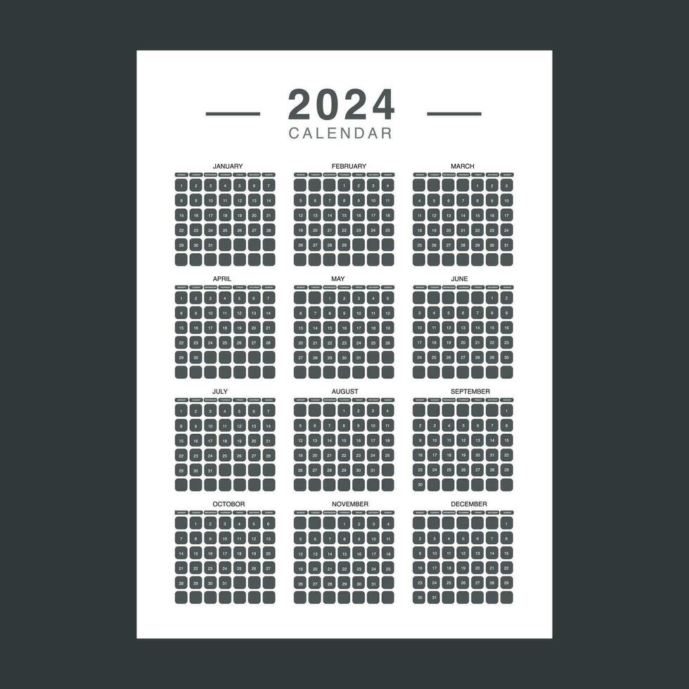 Kalender 2024 Design Vorlage. 2024 Papier Kalender Layout im druckbar Stil. Vektor Illustration