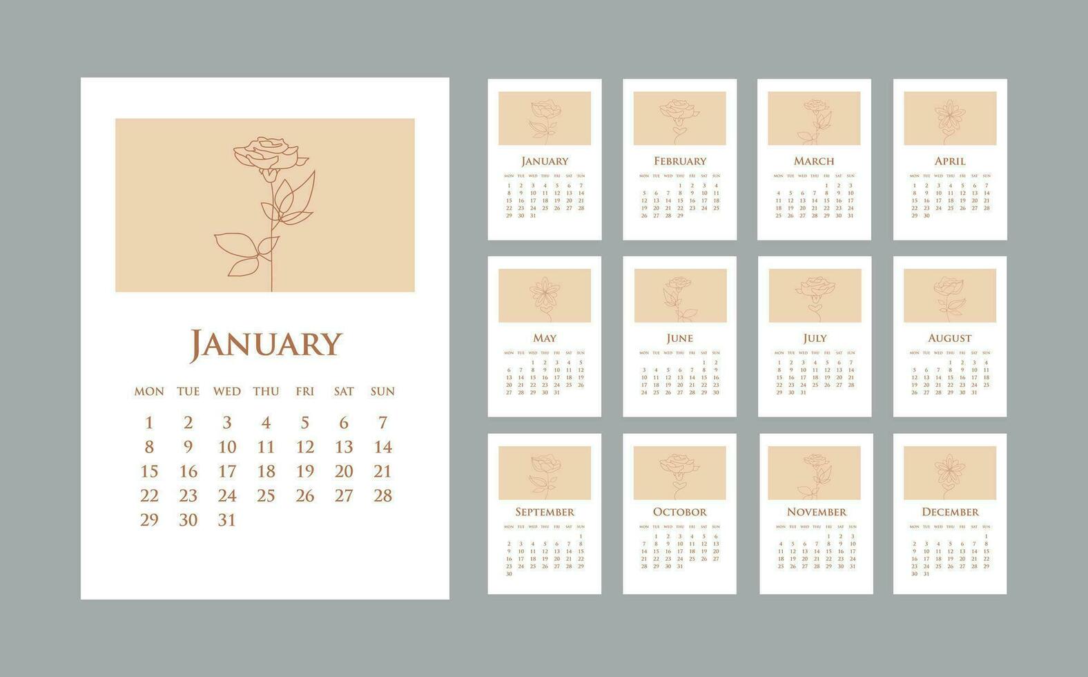 Kalender 2024 Design Vorlage. 2023 Papier Kalender Layout im druckbar Stil. Vektor