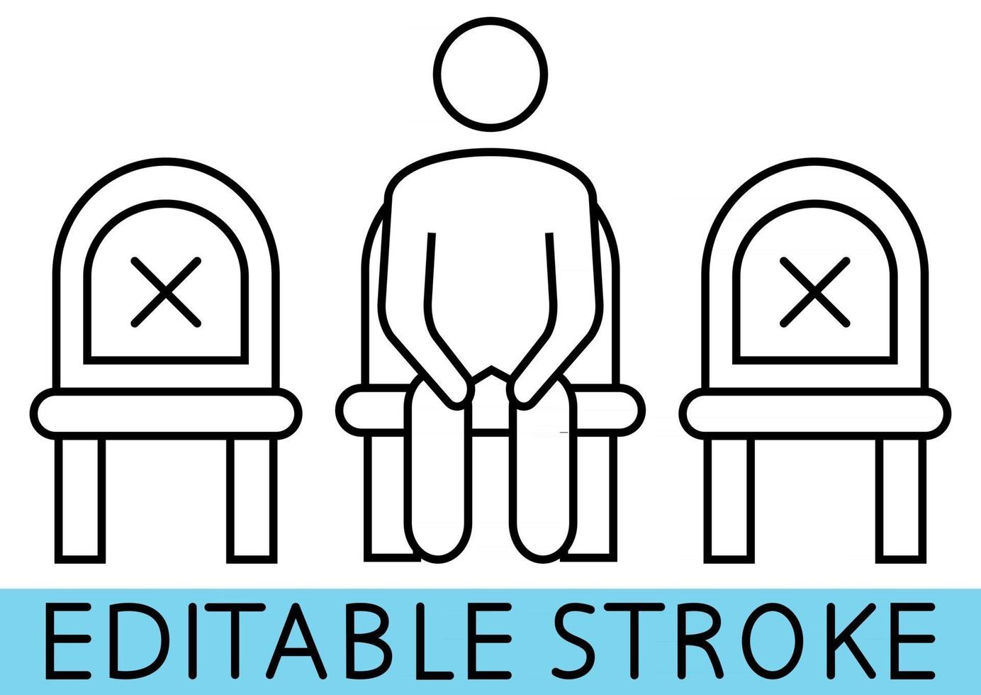 sitt inte här. skyltar för restauranger och offentliga platser eller transport. håll avstånd när du sitter. redigerbar stroke. man på stolen. håll dig på avstånd. vektor