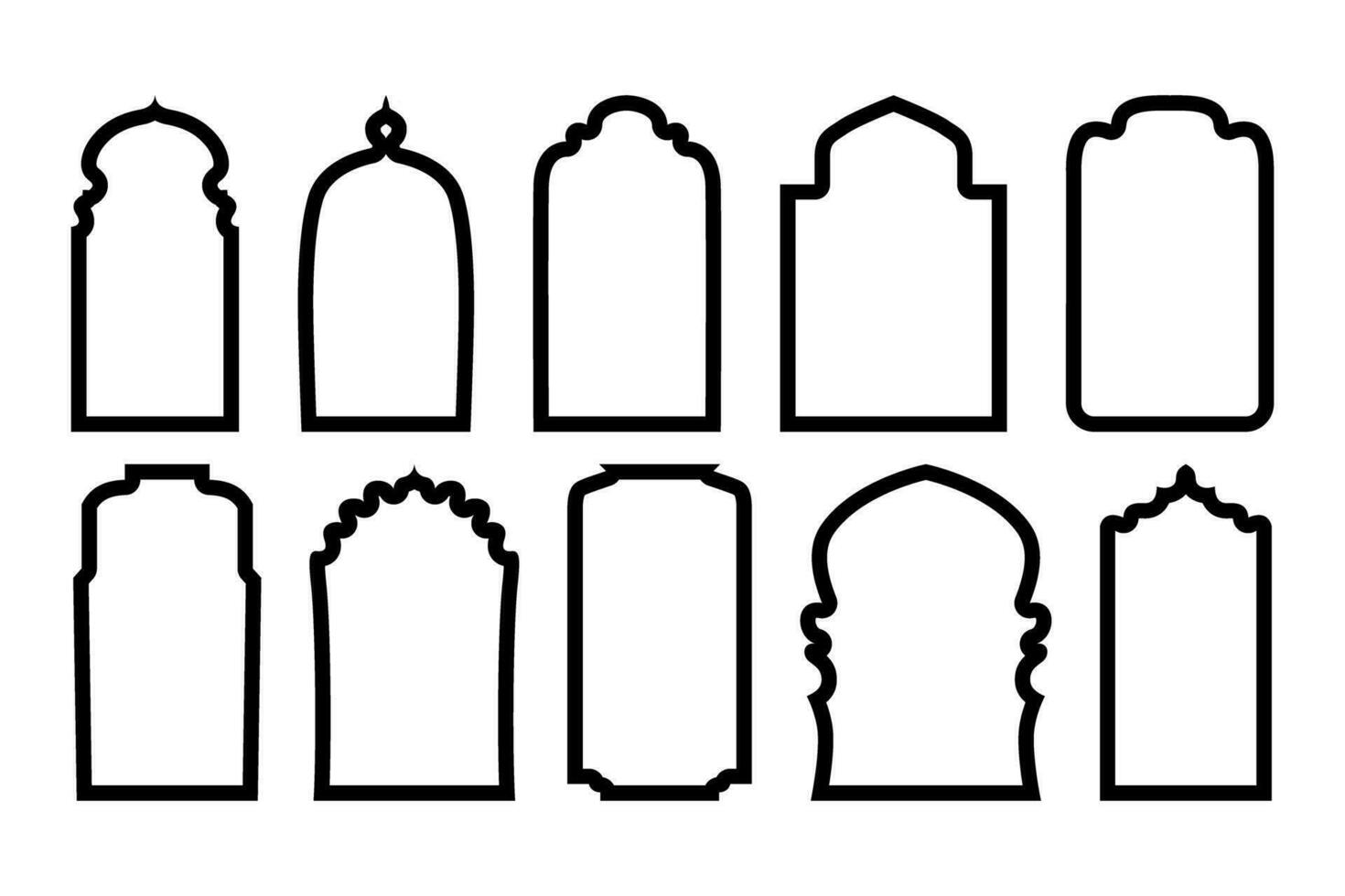 einstellen von Kontur Design im Arabisch Stil. orientalisch Fenster und Tür Form. islamisch Bogen. östlichen geometrisch Form. Vektor Illustration.