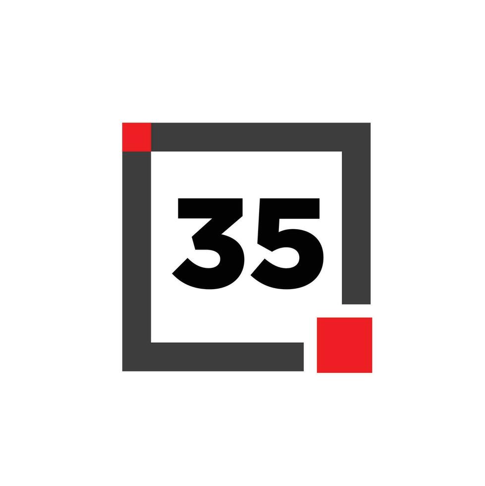 35 siffra med fyrkant ikon. 35 punkt monogram. vektor