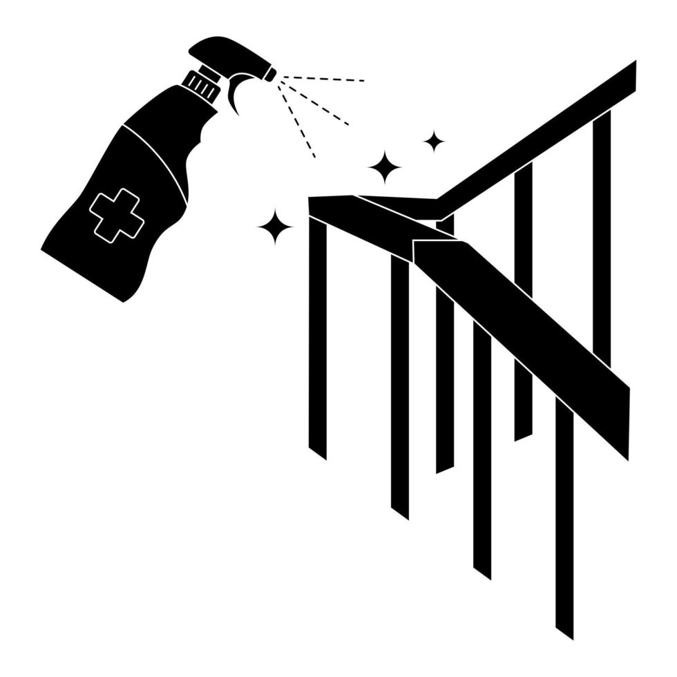 Handlauf Desinfektion. Geländer und antibakterielles Spray. Hygiene- und Hygienezeichen. Geländer mit Desinfektionsspray desinfizieren. Heimsterilisation, Oberflächenreinigung, Hausreinigung vektor